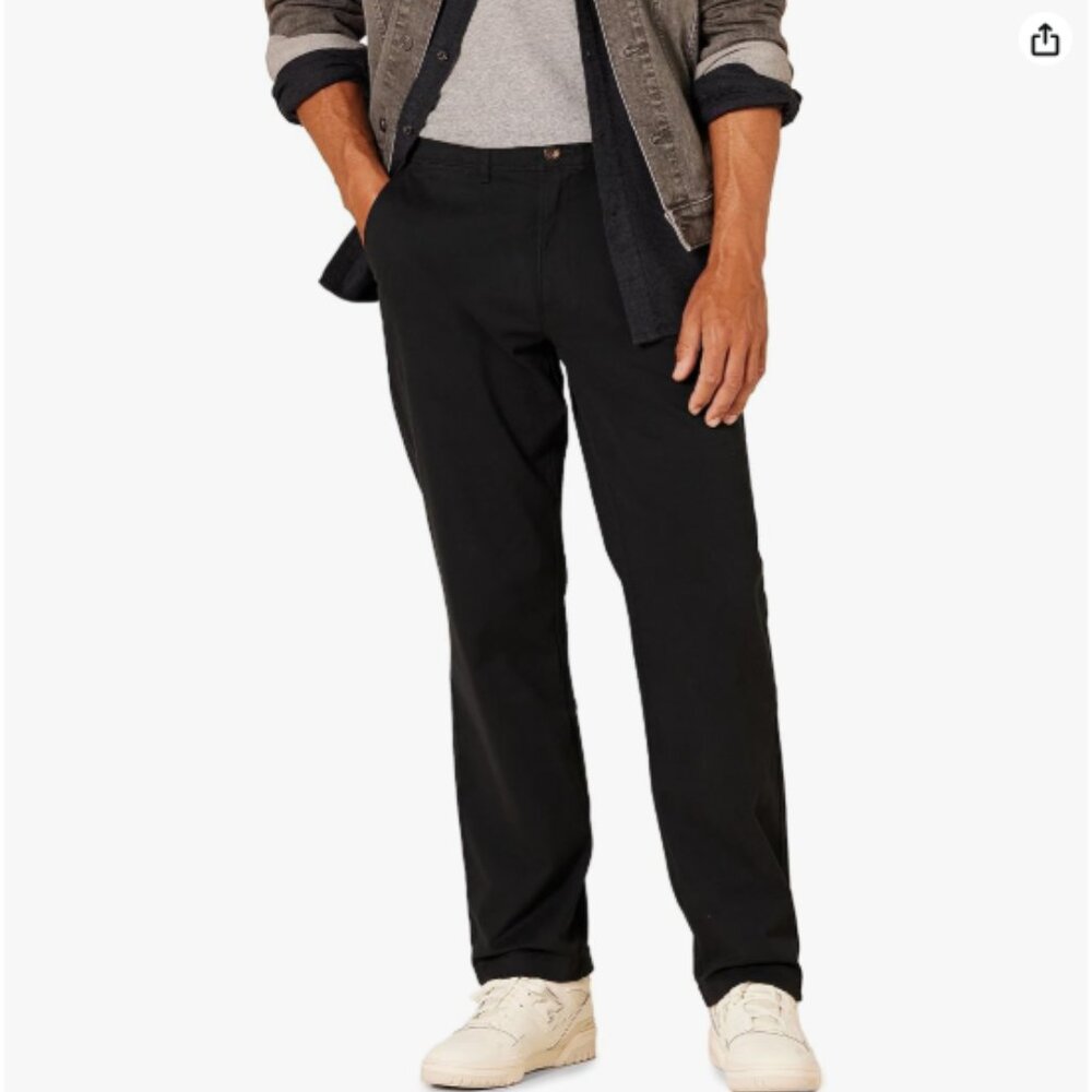 Men's Classic-Fit Casual Stretch Chino Pant, Black, 40W x 28L